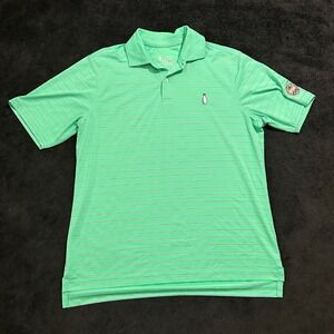 FG Tech Polo Shirt Mens Medium PGA Golf Green Striped Short Sleeve Polyester